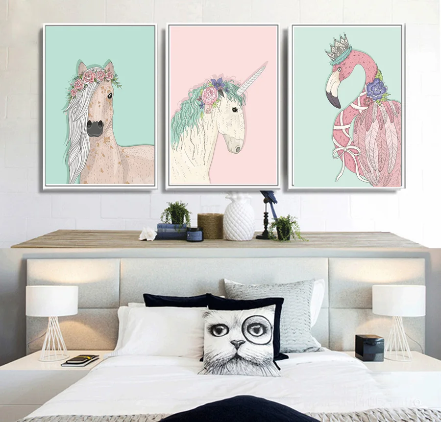 Скандинавском стиле мультфильм животных Холст стены книги по искусству картины