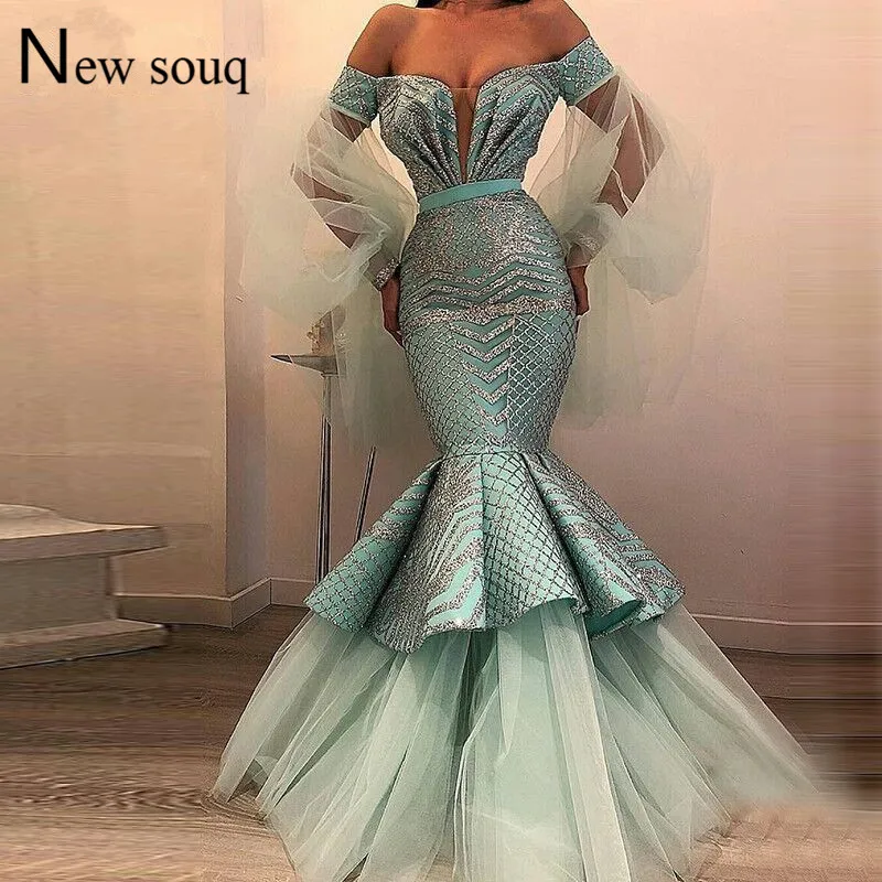 Блестящие тканевые вечерние платья с открытыми плечами русалки для вечеринок 2019