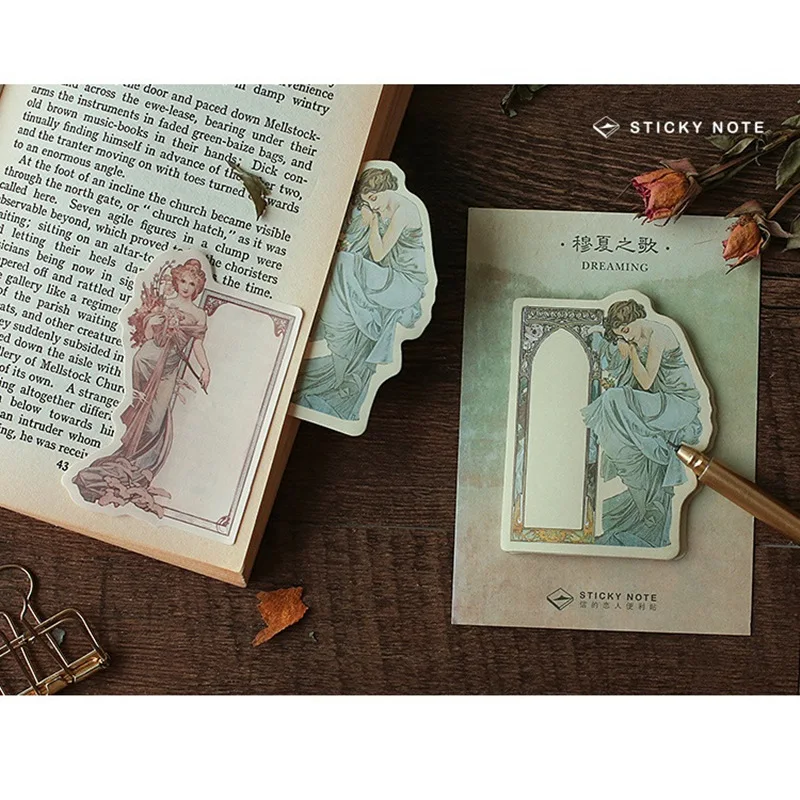 4 шт. стикеры Mucha art винтажные цветочные и красивые женские почтовые блокнот