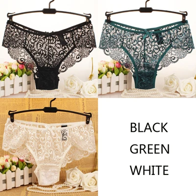 blackgrteenwhite JERRINUT, 3 шт., сексуальные кружевные короткие женские трусы, Прозрачное нижнее белье для женщин, низкая талия, хлопок, дышащие женские трусы - Цвет: blackgrteenwhite