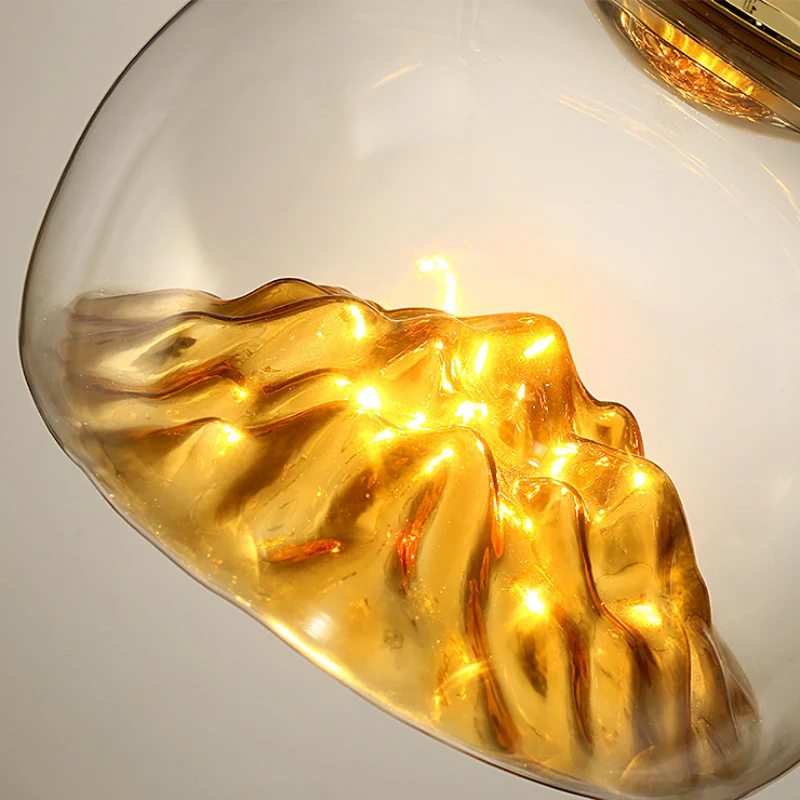 Современная простая позолоченная стеклянная Одиночная Подвесная лампа в