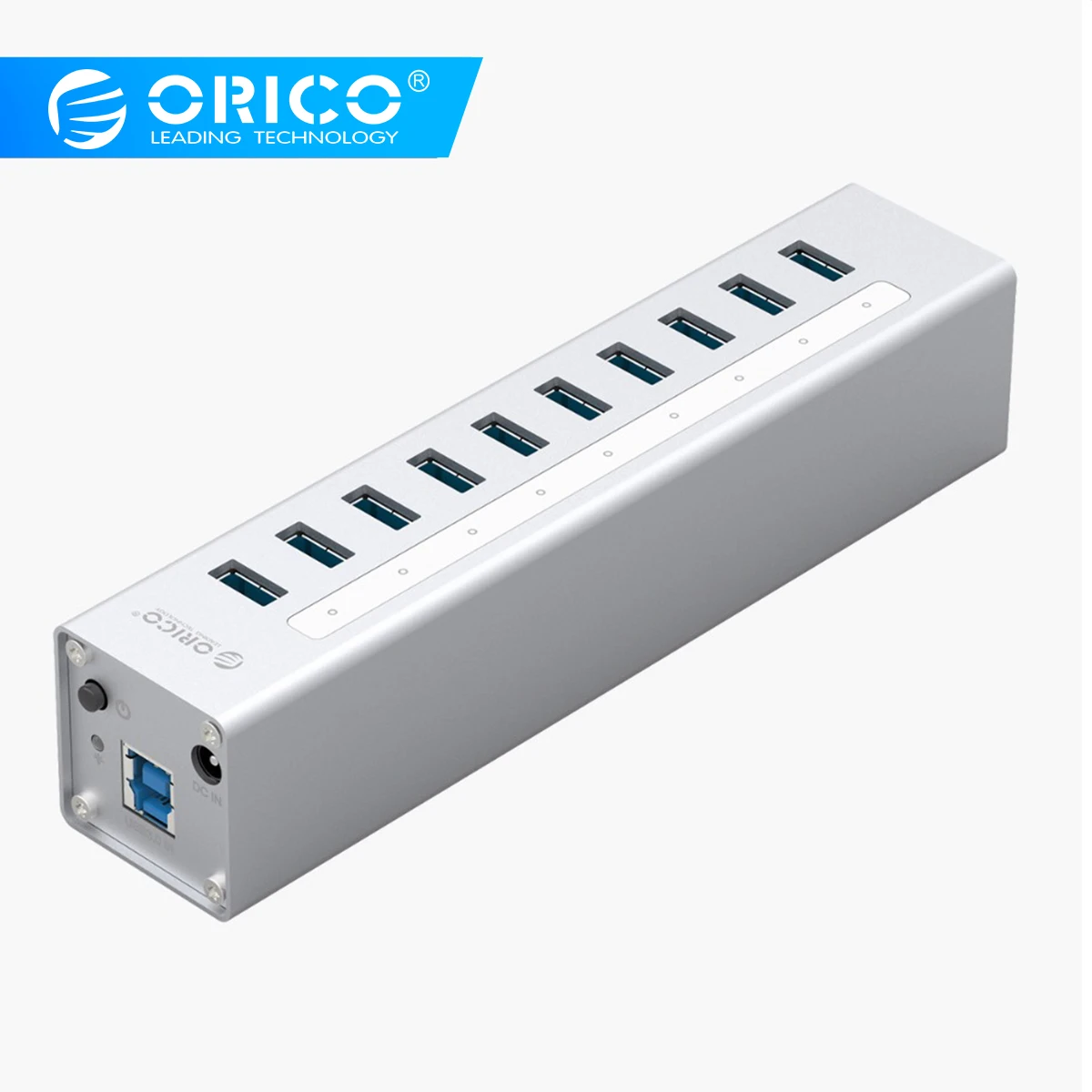 ORICO алюминиевый 10 портов мульти USB3.0 концентратор интерфейс Высокая скорость 5 Гбит/с разветвитель для ПК ноутбук 12 В адаптер питания Серебро