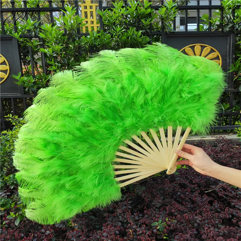 Green Высокое качество 15 кости черные страусиные перья вентилятор Хэллоуин вечерние Свадебные торжества танец живота шоу DIY декоративные перья вентилятор - Цвет: Green