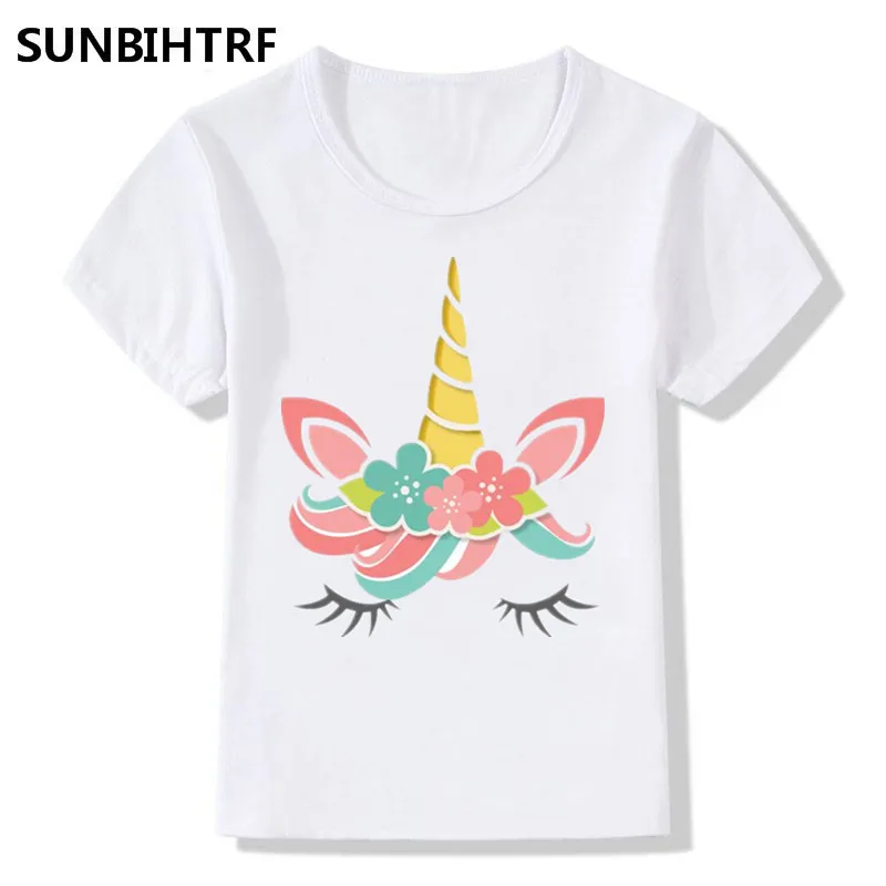 Для больших мальчиков и девочек принт красивый Единорог лицо Футболка Enfant модная