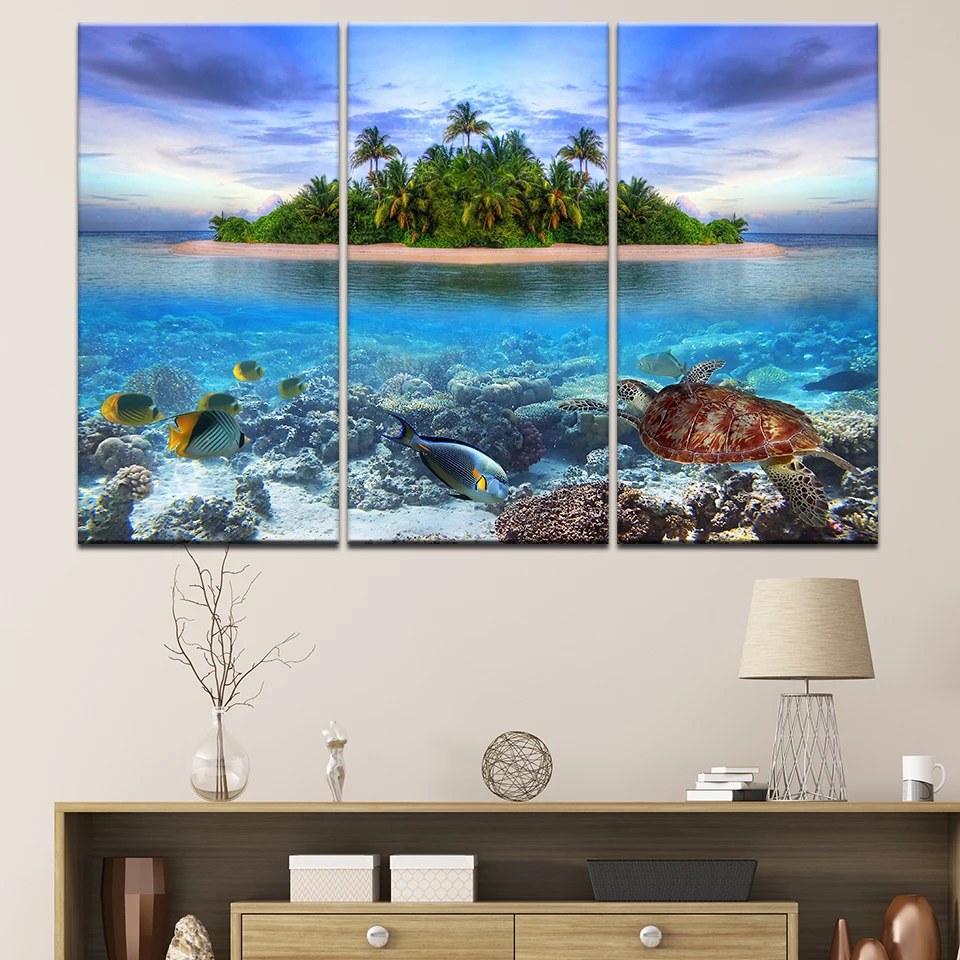 Холст Картины Wall Art 5 шт. морских обитателей тропический остров изображения HD
