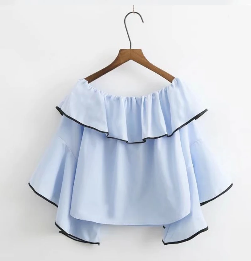YVYVLOLO 2019 Brand Blouse Women Shirt Summer Sexy Off shoulder Tops Female Pink blue Chiffon Laminated sleeves Shirts blusas | Женская