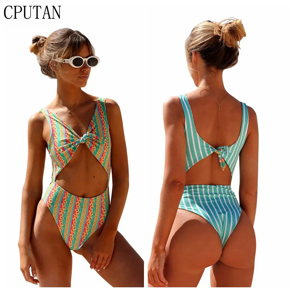 Купальник с рисунком в виде Для женщин 2019 Одна Деталь Сексуальная завязка банта