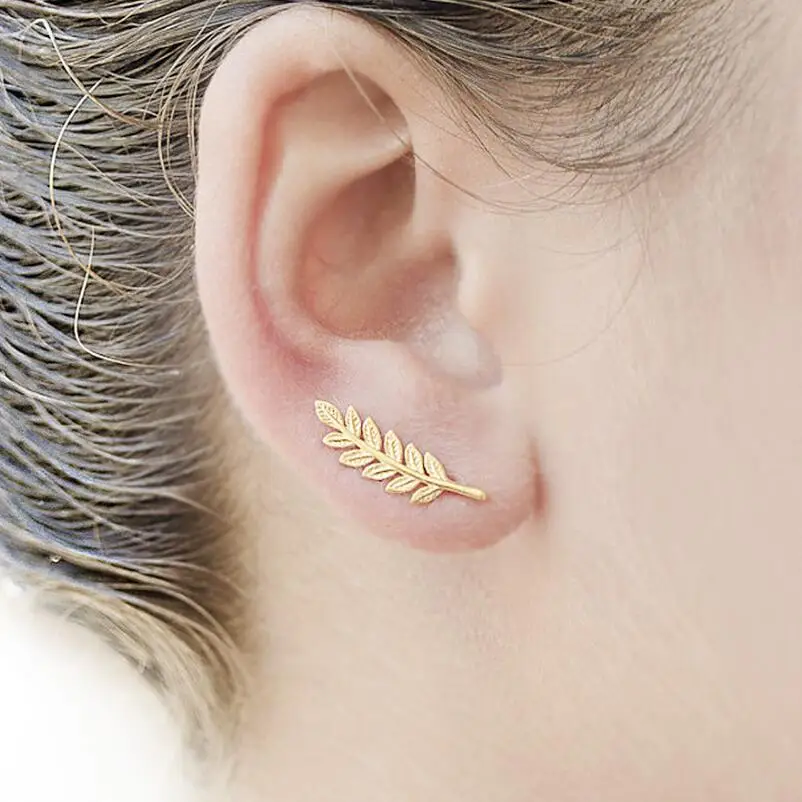 

SMJEL Bohemia Ethnic Tiny Gold Color Feather Stud Earrings for Women Simple Leaf Earring Piercing Wedding Jewelry Birthday Gift