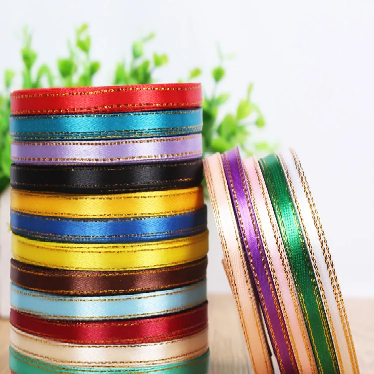 Золотой край 1/4 ''(6 мм) 25 ярдов/рулон симпатичный сатиновый лента для рукоделия и шитья Рождественская Свадебная вечеринка подарочная упаковка ручной работы
