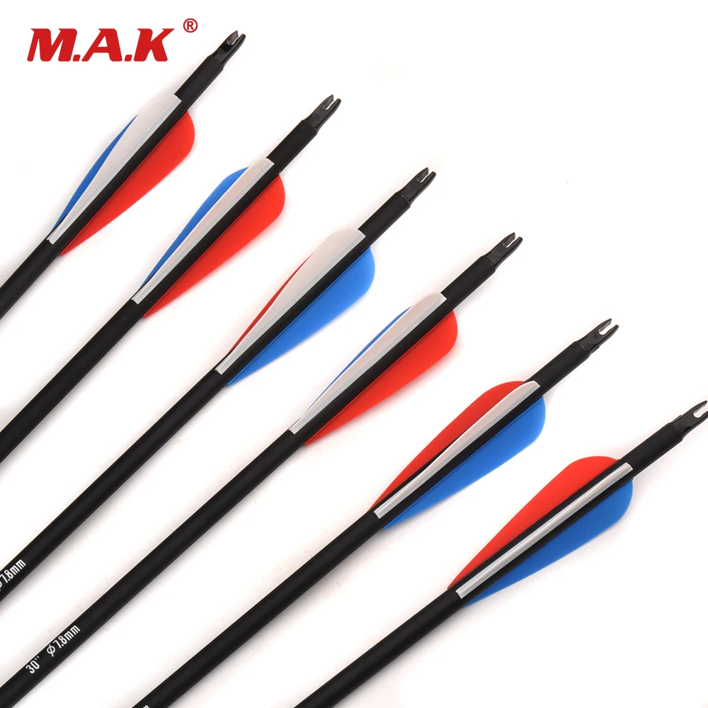 

6/12/24pcs 30 Inch Carbon Arrow OD7.8 mm Spine 500 with Replaceable Arrowheads for Compound/Recurve Bow Archery Shooting