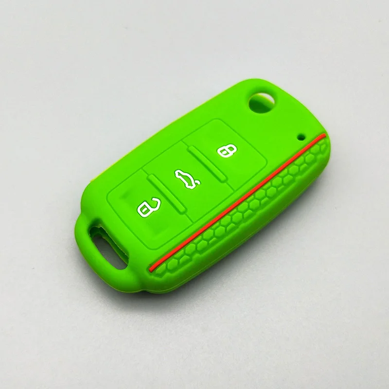 green For Volkswagen Bora POLO GOLF Passat Car Key New Silicone Cover Case Shell 3 Button Remote Key protector Car Key Styling - Название цвета: green