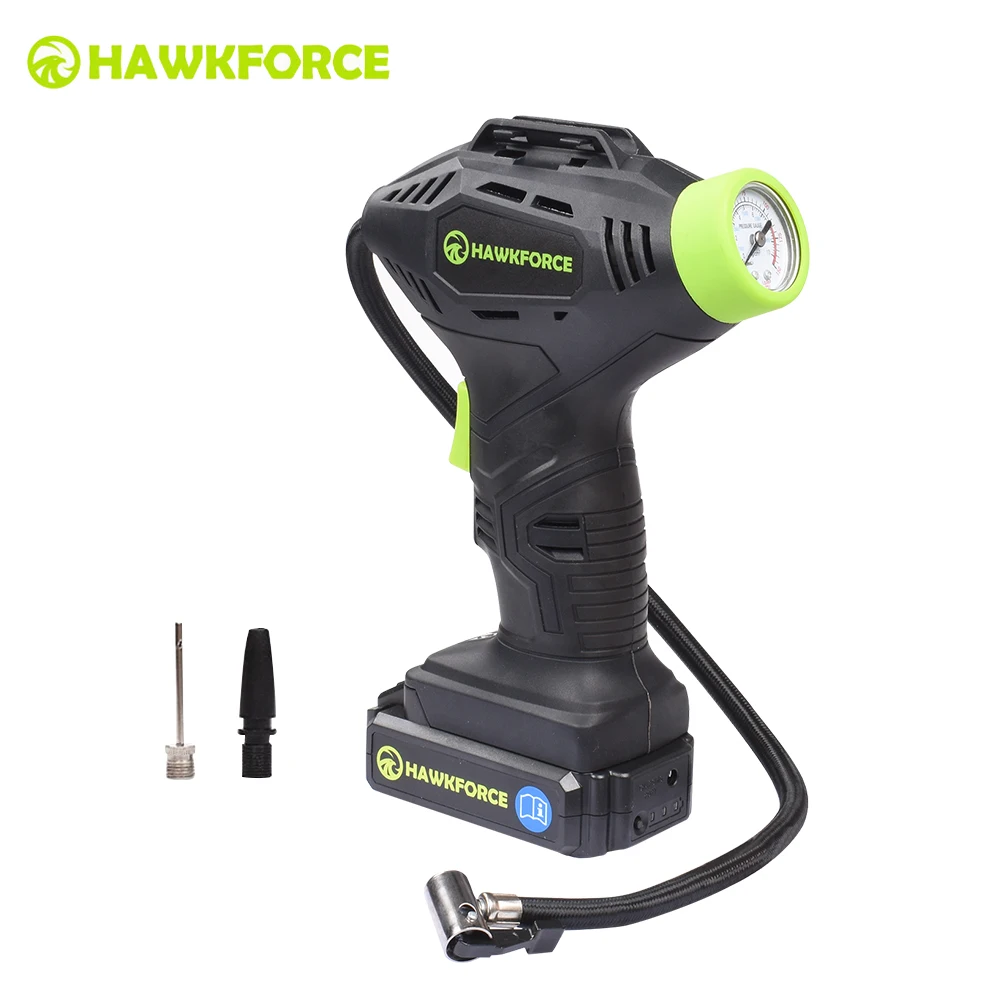 HAWKFORCE 18 в перезаряжаемый воздушный компрессор, беспроводной шиномонтажный портативный насос, светодиодный светильник с манометром/шариковой иглой/игрушечным соплом