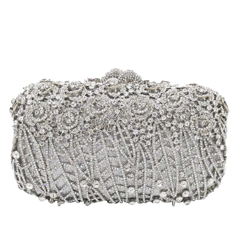 Silver Crystal Bag Бутик De FGG ослепительный цветочный клатч сумочки-косметички женские хрустальные вечерние сумки Свадебные вечерние кошельки и сумки Сумка для ужина - Цвет: Silver Crystal Bag