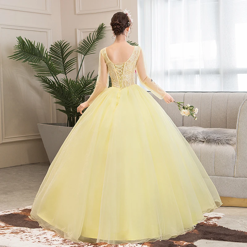 Бальные платья светильник Quinceanera желтого цвета с длинным рукавом Vestidos De 15 Sixteen