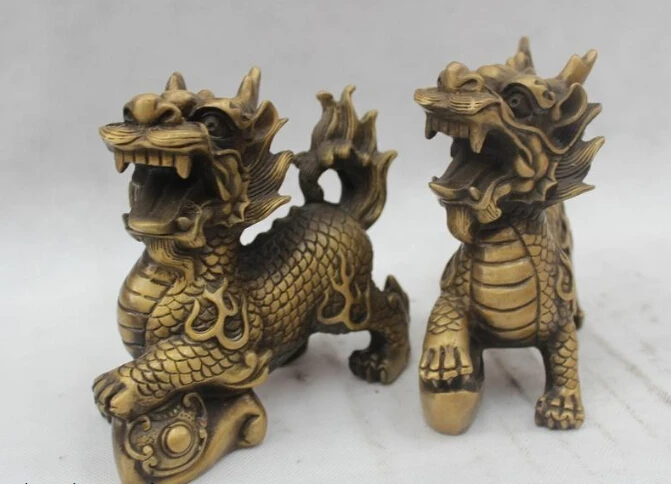 8 &quotКитайский Народный Чистая Бронзовый Лаки отличные Деньги рисунок Kylin Статуя