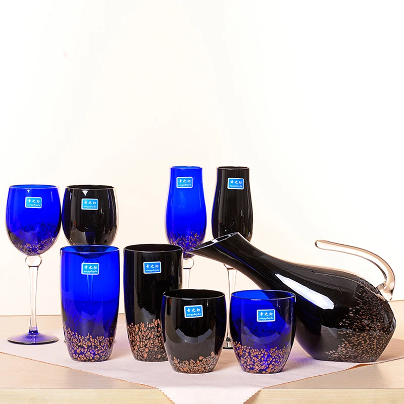

Europe Golden Sand crystal glass Wine glass Goblet champagne glasses Water cup cocktail juice cup Decanter glass cup decorative