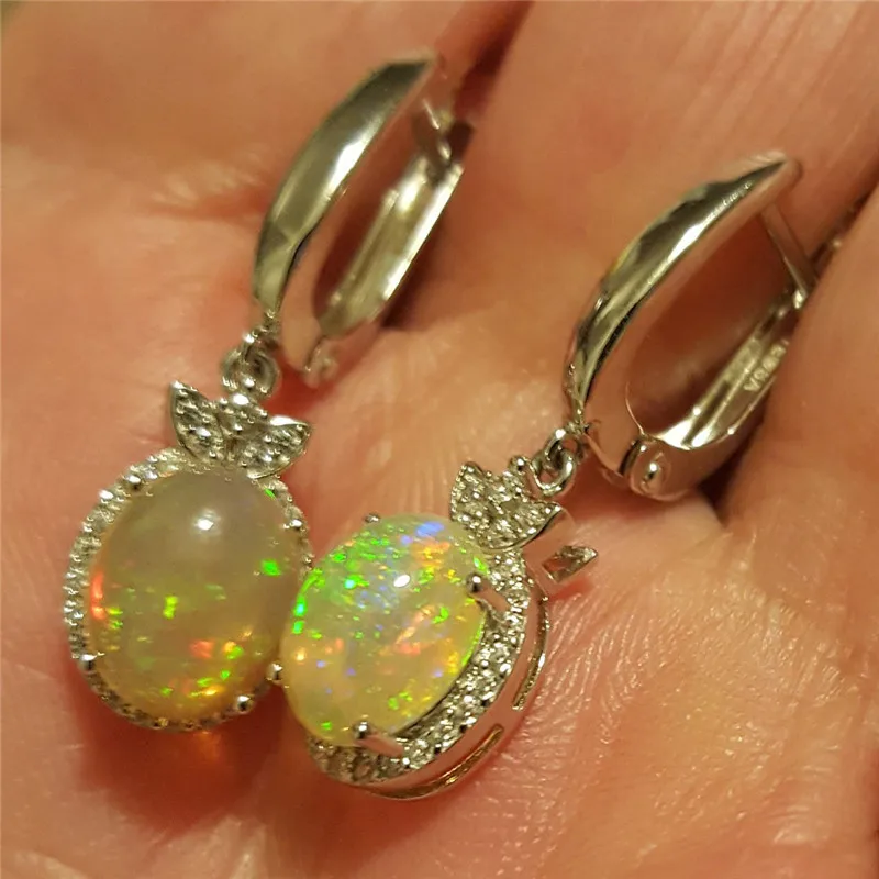 Boho женские белые огненные серьги в виде капель с опалом, винтажные серебряные женские серьги-капли, милые модные длинные висячие серьги