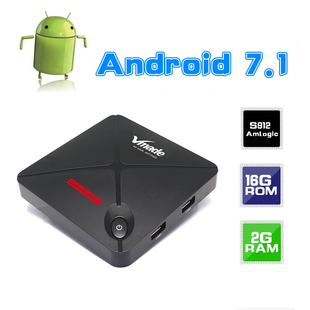 Vmade V9 PRO ТВ приставка Android 7,1 Восьмиядерный Amlogic S912 Bluetooth 4,2 H.265 MPEG-4 2 Гб 16 Гб Поддержка YouTube Smart Android ТВ приставка