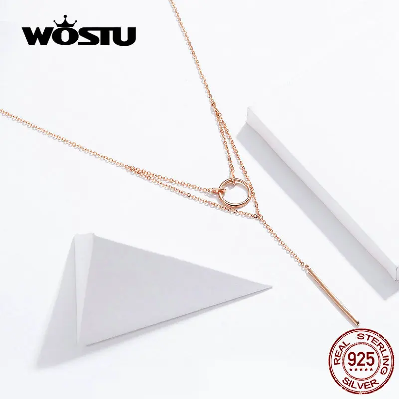 WOSTU подлинное 925 пробы Серебряное геометрическое Ожерелье Горячая Мода простое и милое регулируемое ожерелье с кругами для женщин DAN078
