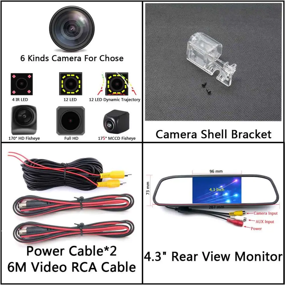 175 градусов Fisheye MCCD 12LED Full HD Беспроводной Парковка зеркало заднего хода автомобиля зеркало заднего вида Камера для Ford Kuga ESCAPE 2013 - Название цвета: Camera 4.3 Mirror