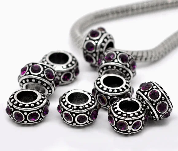 Doreenbeads Европейский амулет бисер из цинкового сплава круглый серебряный цвет
