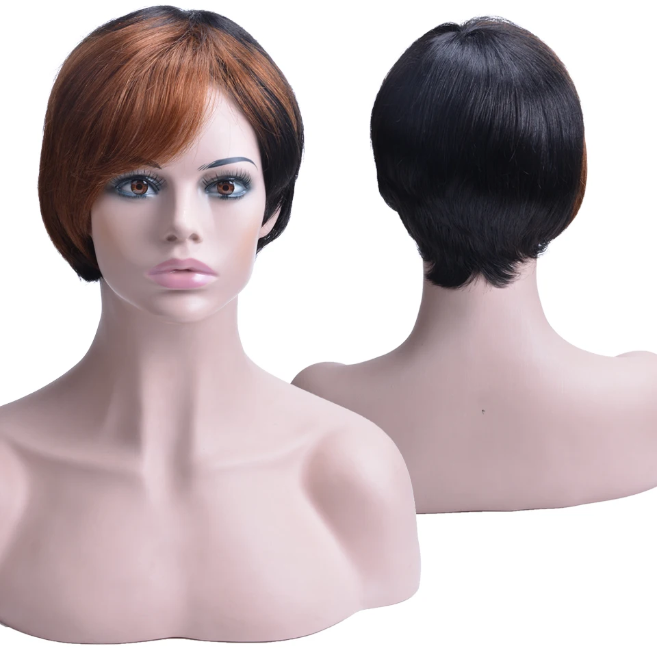 OYM парики Remy человеческие волосы с челкой перуанские для женщин Омбре короткие