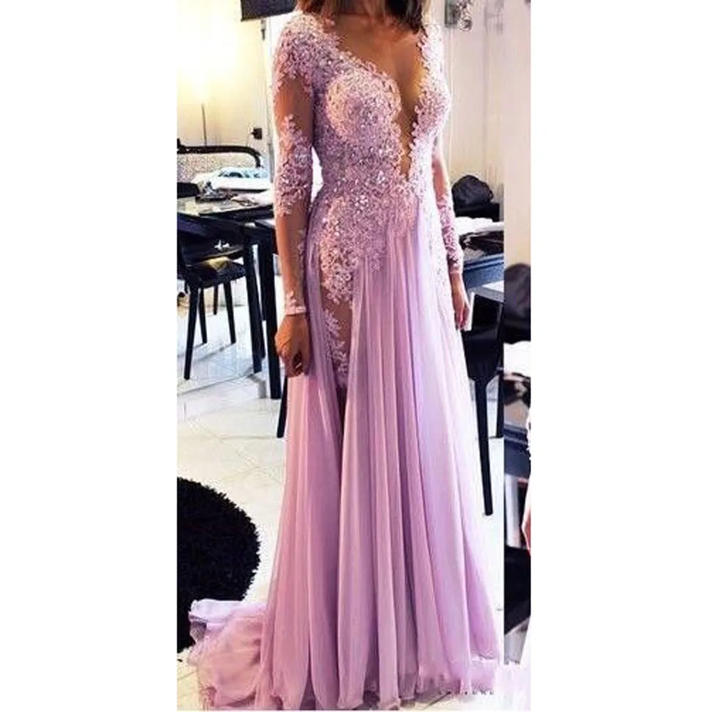 Очаровательные 2017 Длинные Выпускные платья с длинными рукавами и аппликацией