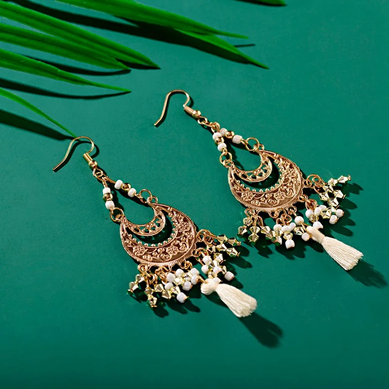 Винтажные богемные красочные бусины серьги jhumka для женщин этнические резные
