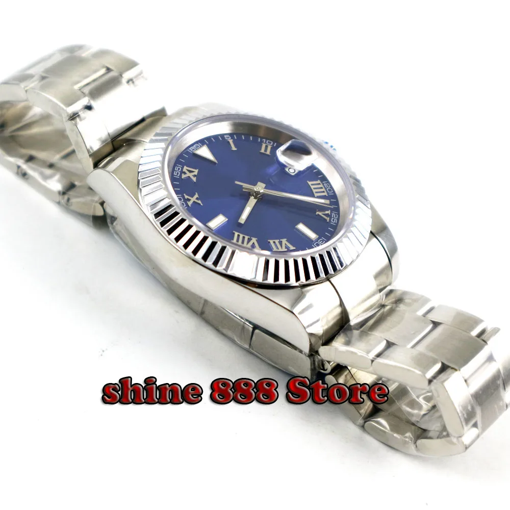 Мужские автоматические часы с синим стерильным циферблатом 40 мм|Мужские