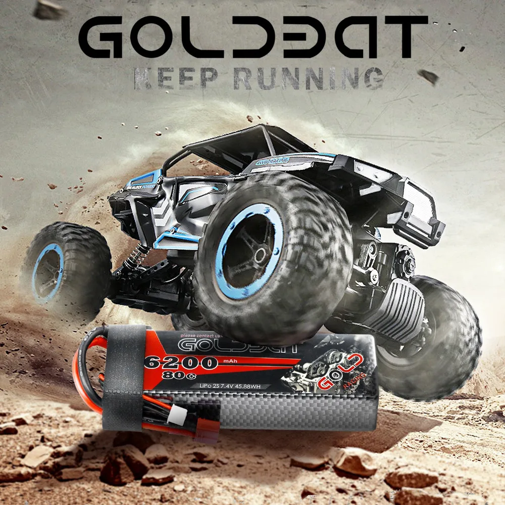2 блока GOLDBAT 6200mAh Lipo батарея для RC автомобиля батарея Lipo 7,4 V Lipo 2s 80C с штекером Deans для RC автомобиля грузовика вертолета Traxxas