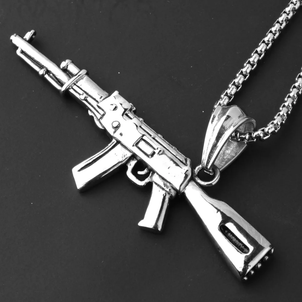 Изысканный серебристый цвет AK47 кулон в виде пистолета колье яркое ювелирное