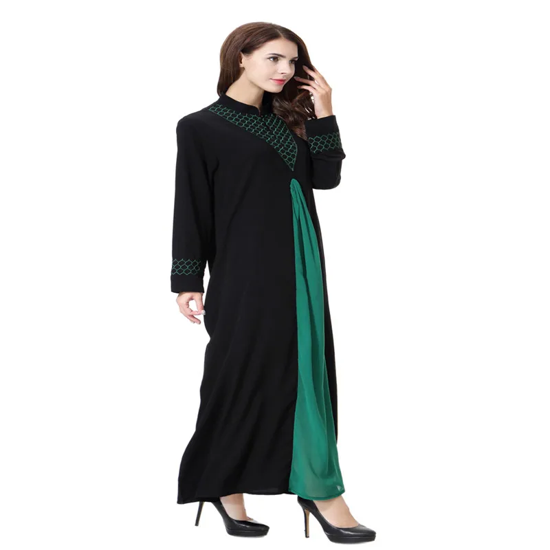 Дубай Стиль Женский длинный рукав V Nevk кафтан исламский халат Abaya арабский хлопок