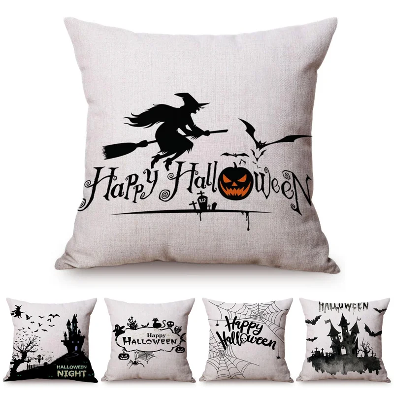 

Черная ведьма, ужас, замок, тыква, фонарь, украшение на Хэллоуин, наволочка с черепом, летучая мышь, украшение для дома, диванная подушка, чехол