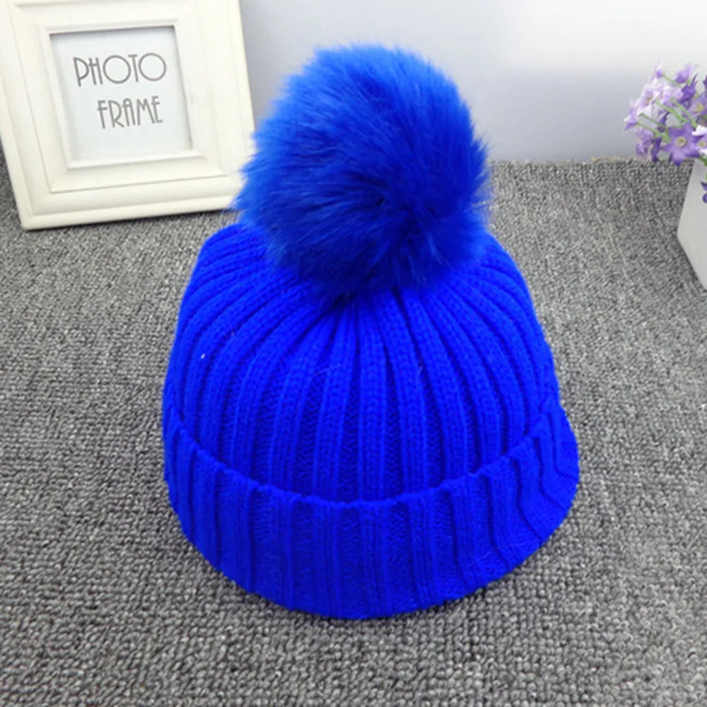 Kids Toddler Children Warm Knit Beanie Hat Boys Girls Fur Pom Bobble Crochet Cap | Детская одежда и обувь