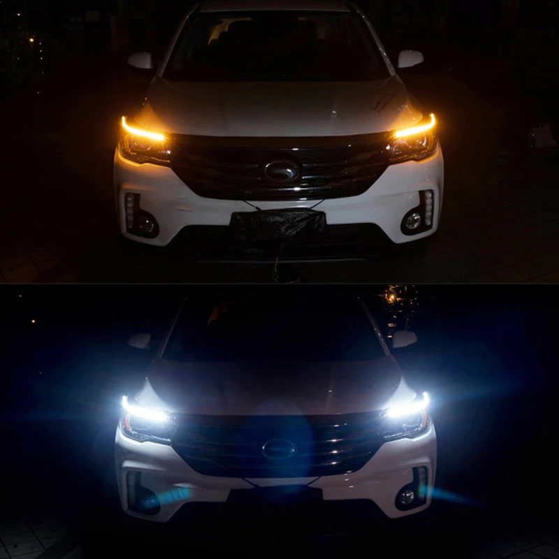 

OKEEN 2pcs Car LED DRL Flexible LED Daytime Running Light Strip Waterproof Sequential Headlight Switchback Turn Signal Lights
