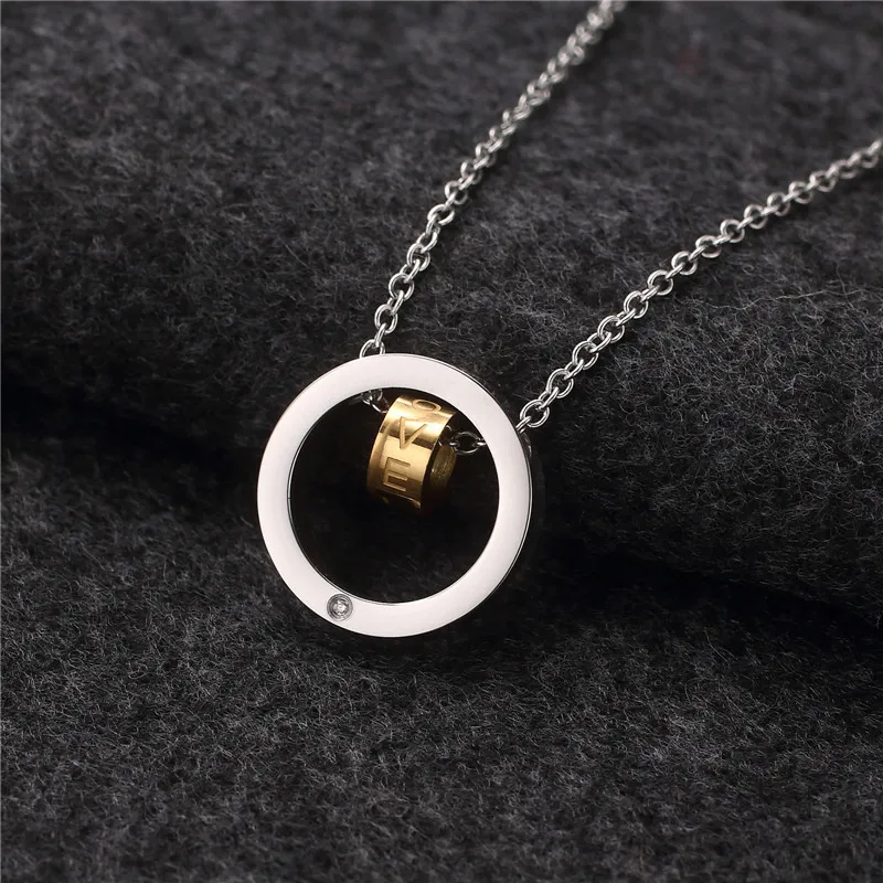 Мода ожерелье из нержавеющей стали с двойным круглой подвеской серебристого