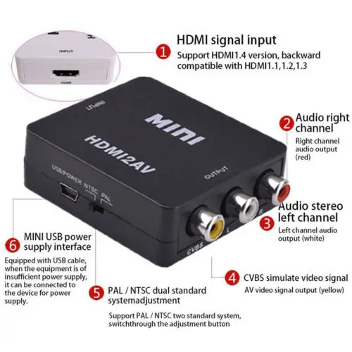 HDMI в AV RCA CVBS 1080 P композитный аудио конвертер видеоадаптера с usb кабелем для