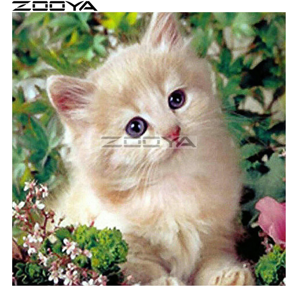 ZOOYA круглая Алмазная картина наклейка на стену Алмазный вышитый милый кот цветок