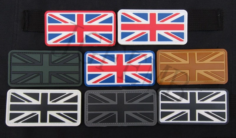 

The Union Jack British flag 3D PVC patch PB050 Black Red Green Grey Tan Luminous