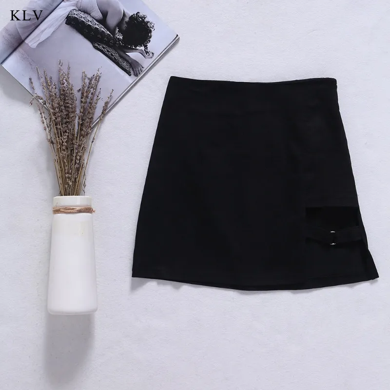 KLV Sexy Korean Women's Skirts Mini Asymmetrical Saias Black High waist Female Jupe Design Faldas Personality Party Skirt | Женская