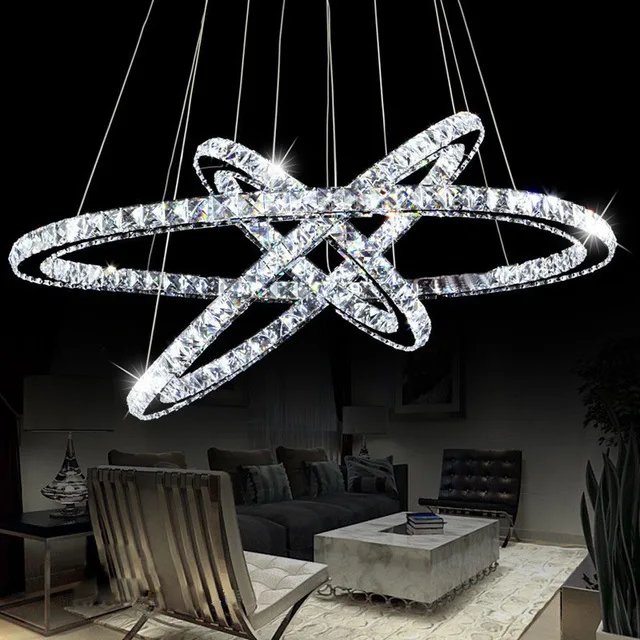 

Modern LED Crystal Chandelier Light AC110-240V Luxury Diamond Ring Suspension Circles Hanging Lamps For Living room Dining room