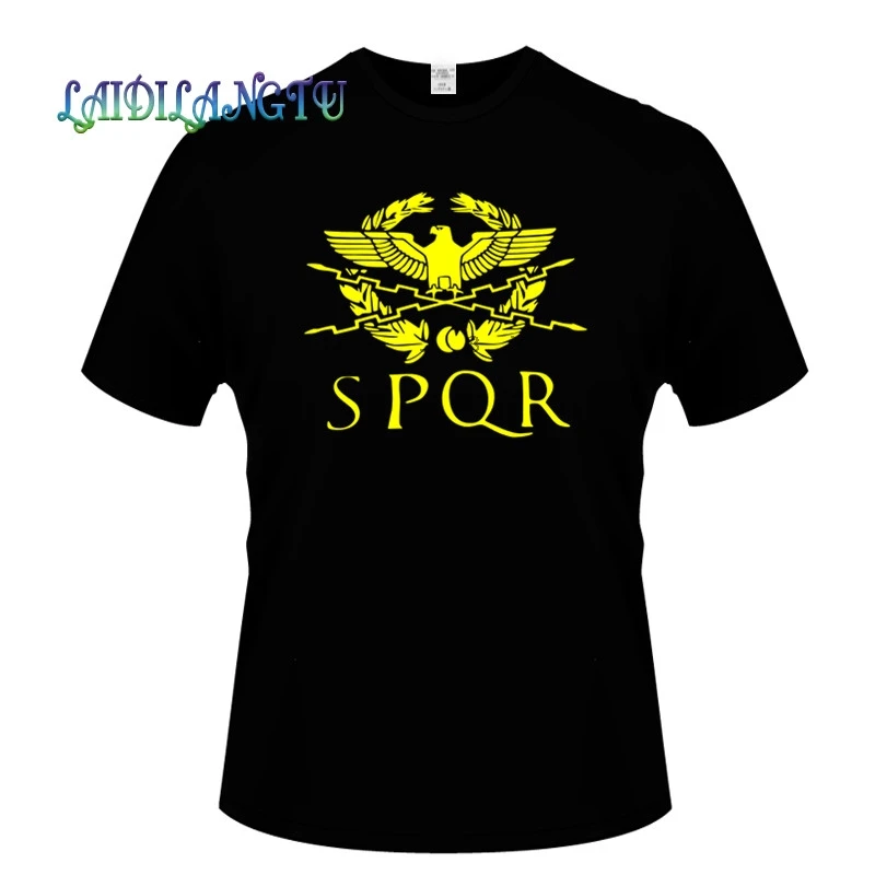 Летняя мода Римская империя футболки мужские SPQR футболка Топы хлопок короткий рукав баннер с орлом футболка - Цвет: black