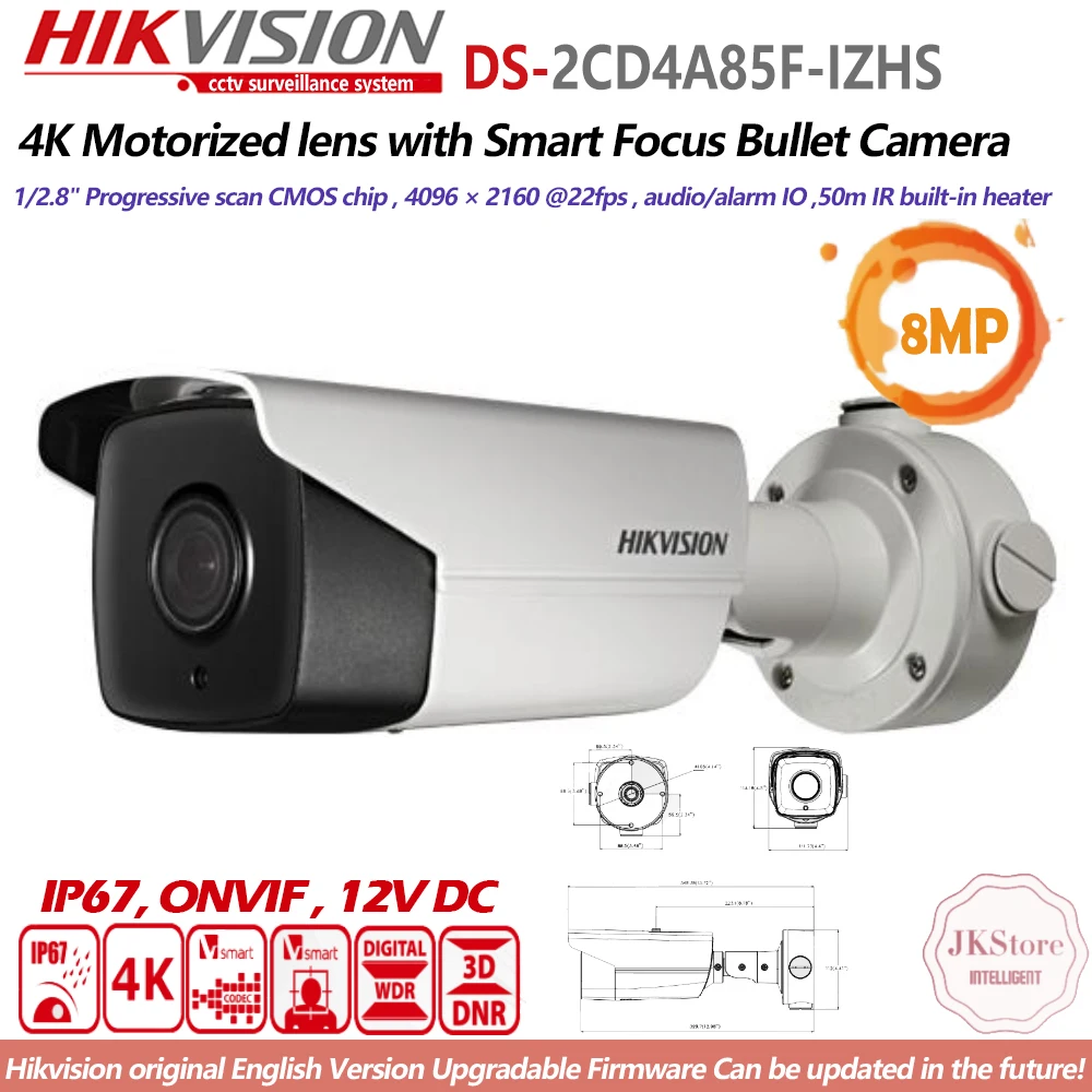 Hikvision ds 2cd4a85f izhs английская версия 4 К Smart IPC пуля Камера Моторизованный объектив