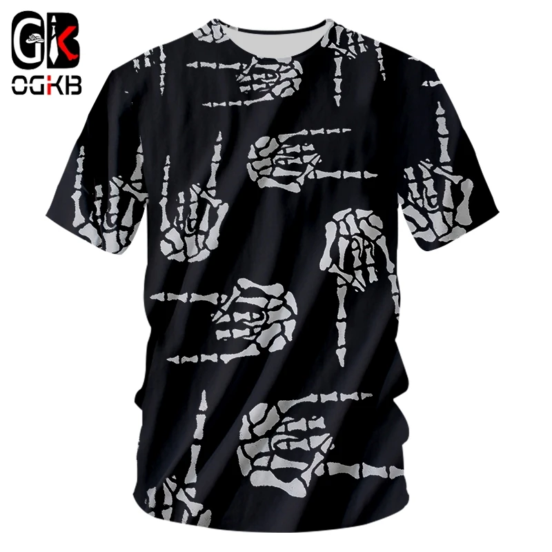 OGKB Футболка Мужская модная с круглым вырезом 3D футболки принтом руки Кость
