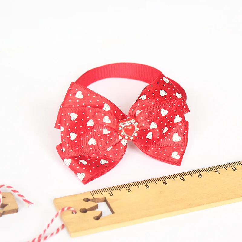 

60Pcs Armi store Handmade Love Pattern Stamp Red Ribbon Dog Tie Bows Ties For Dogs 6031051 Pet Collar Accessories Wholesale