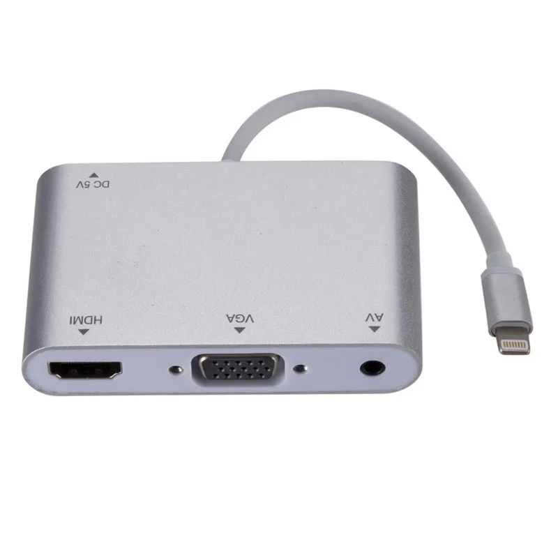 Док-станция 4 в 1 Lightning-HDMI VGA AV адаптер HD 1080P для IPhone Xs MAX XR X 8 7 6 Plus iPad Mini Air-tv проектор