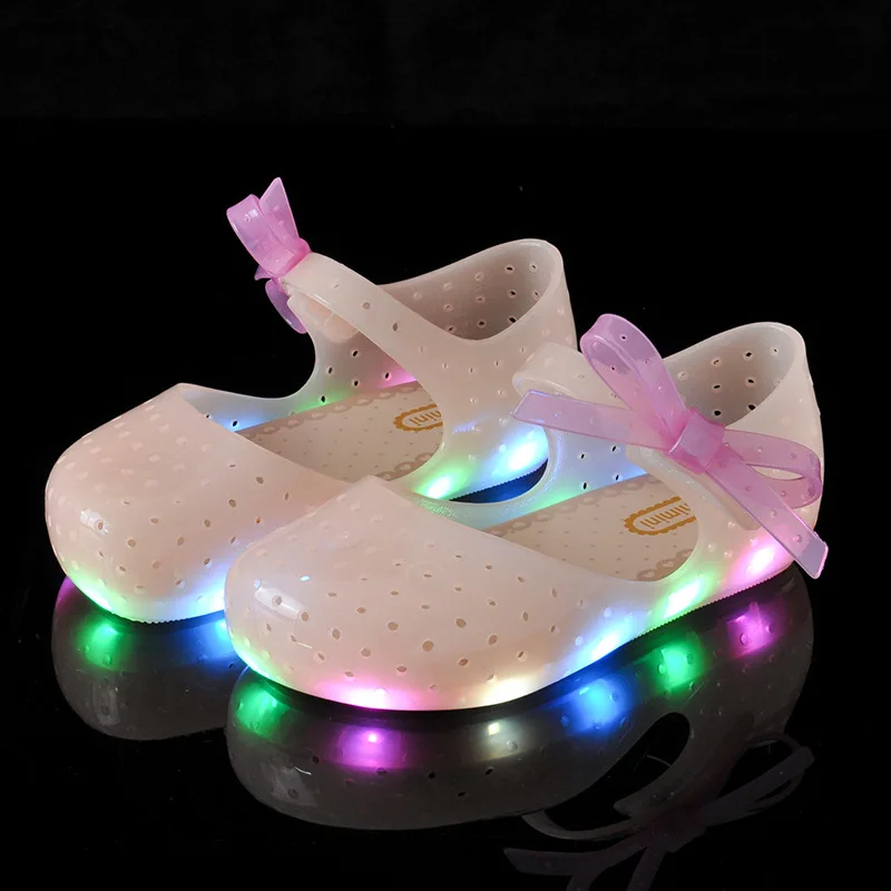 Children's Sandals Mini Baby Jelly Shiny Shoes Bow Girls'sandals LED Light 2019 Big Girl Charms Melissa Summer |