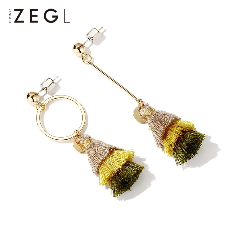 ZEGL Ретро Асимметричные Серьги кисточки женские длинные серьги