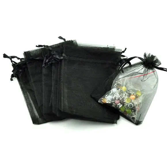 Подарочный мешочек и сумка DoreenBeads черная органза с рисунком свадьба 12x9 см 100 шт.