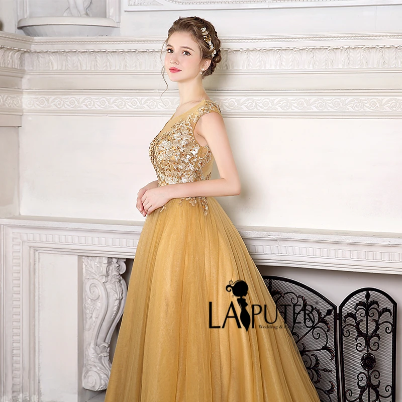 Сексуальное прозрачное бальное платье Abendkleider с золотыми блестками и 3D цветком